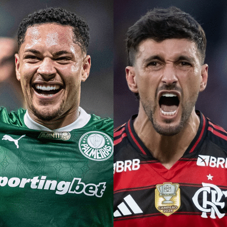 Vitor Roque, do Palmeiras, e Arrascaeta, do Flamengo Vitor Roque, do Palmeiras, e Arrascaeta, do Flamengo