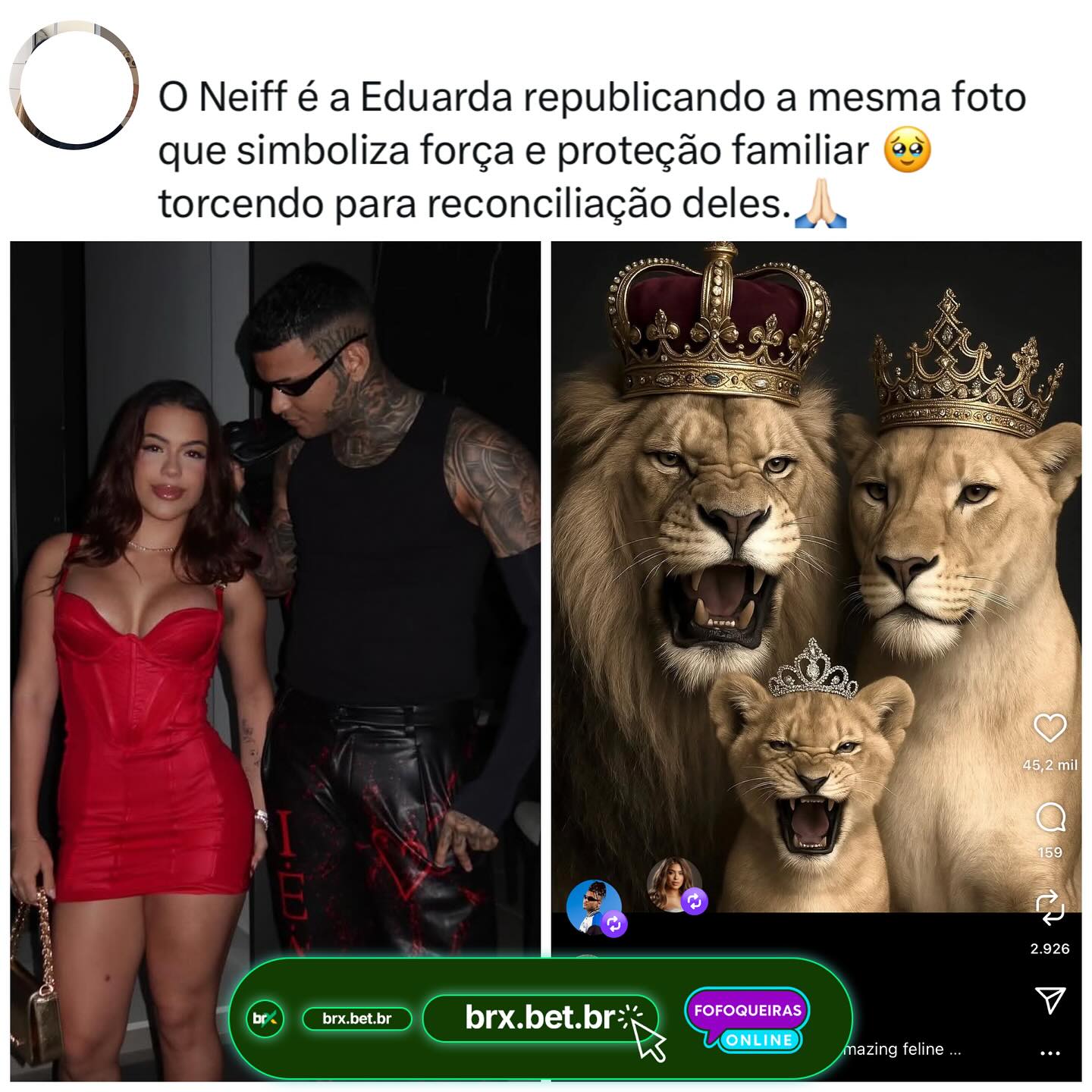Anderson Neiff e Eduarda Gutierrez repostam a mesma foto que simboliza...