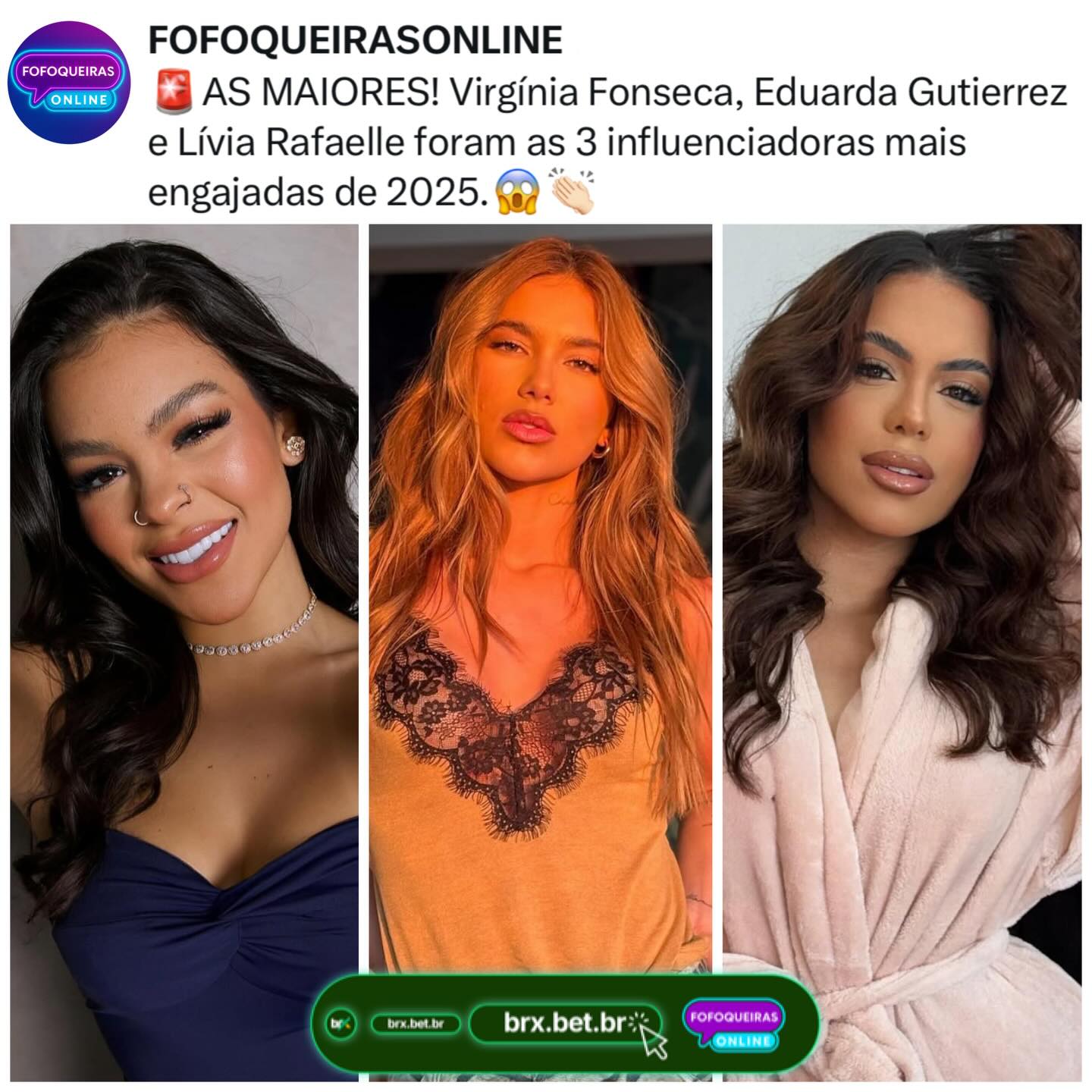 Top 3: Virgínia Fonseca, Eduarda Gutierrez e Lívia Ra no ranking!
