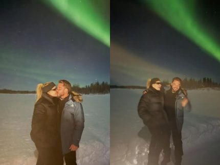 Wesley Safadão e esposa surgem sob aurora boreal em clima de romance